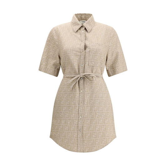 Beige Cotton Casual Dress