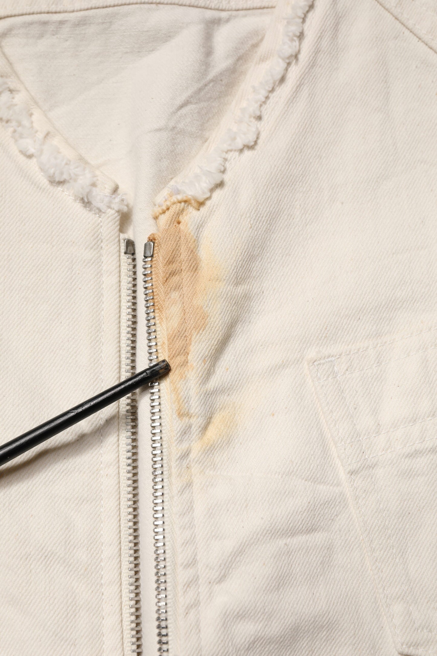 Off White Cotton Full Zip Denim Men Blouson Jacket