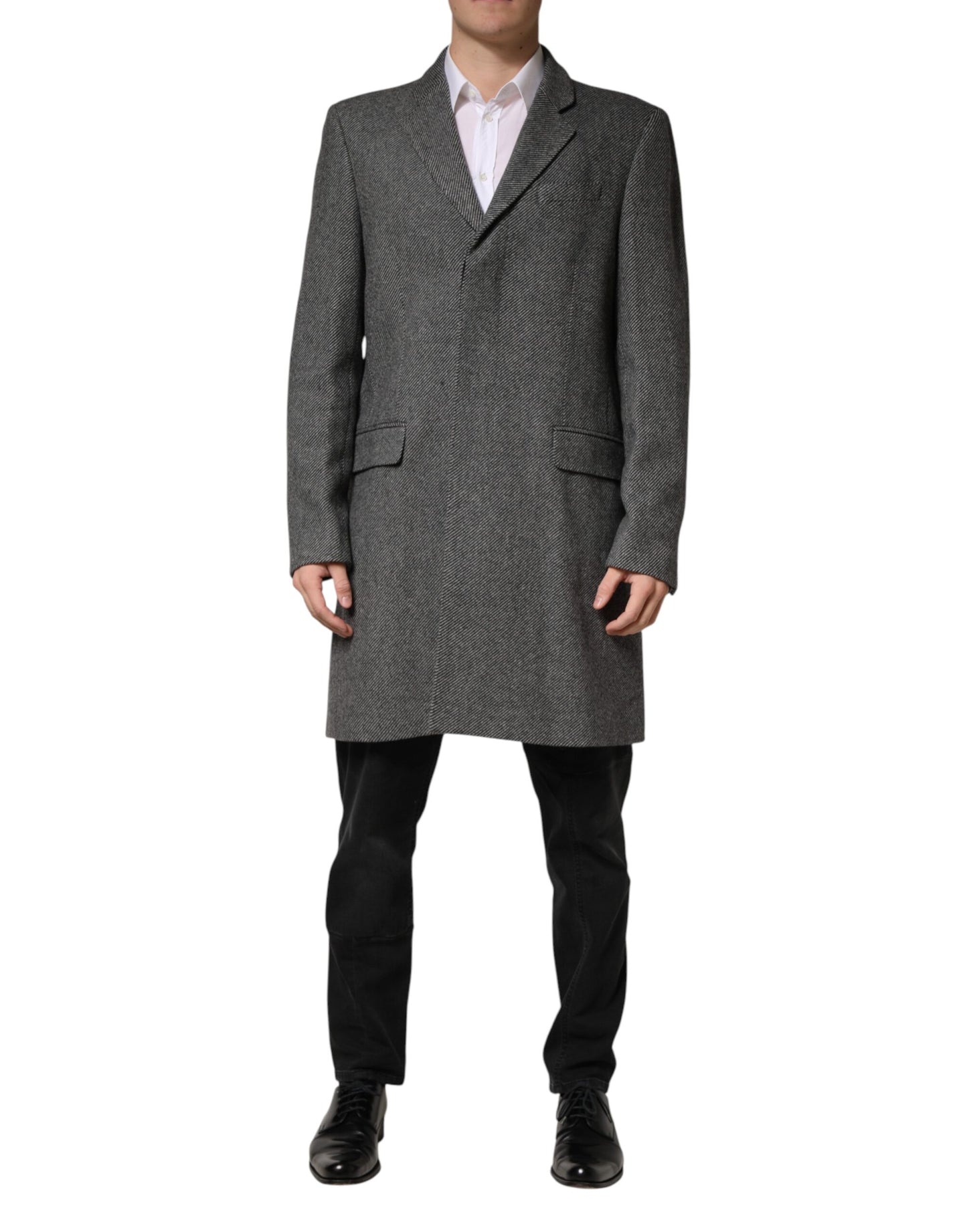 Gray Single Breasted Men Trench Coat Jacket