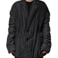 Black Silk Padded Parka Men Coat Jacket