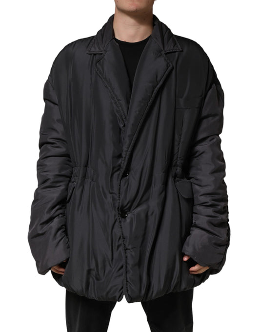 Black Silk Padded Parka Men Coat Jacket