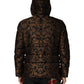 Black Floral Jacquard Quilted Hooded Jacket