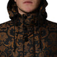 Black Floral Jacquard Quilted Hooded Jacket