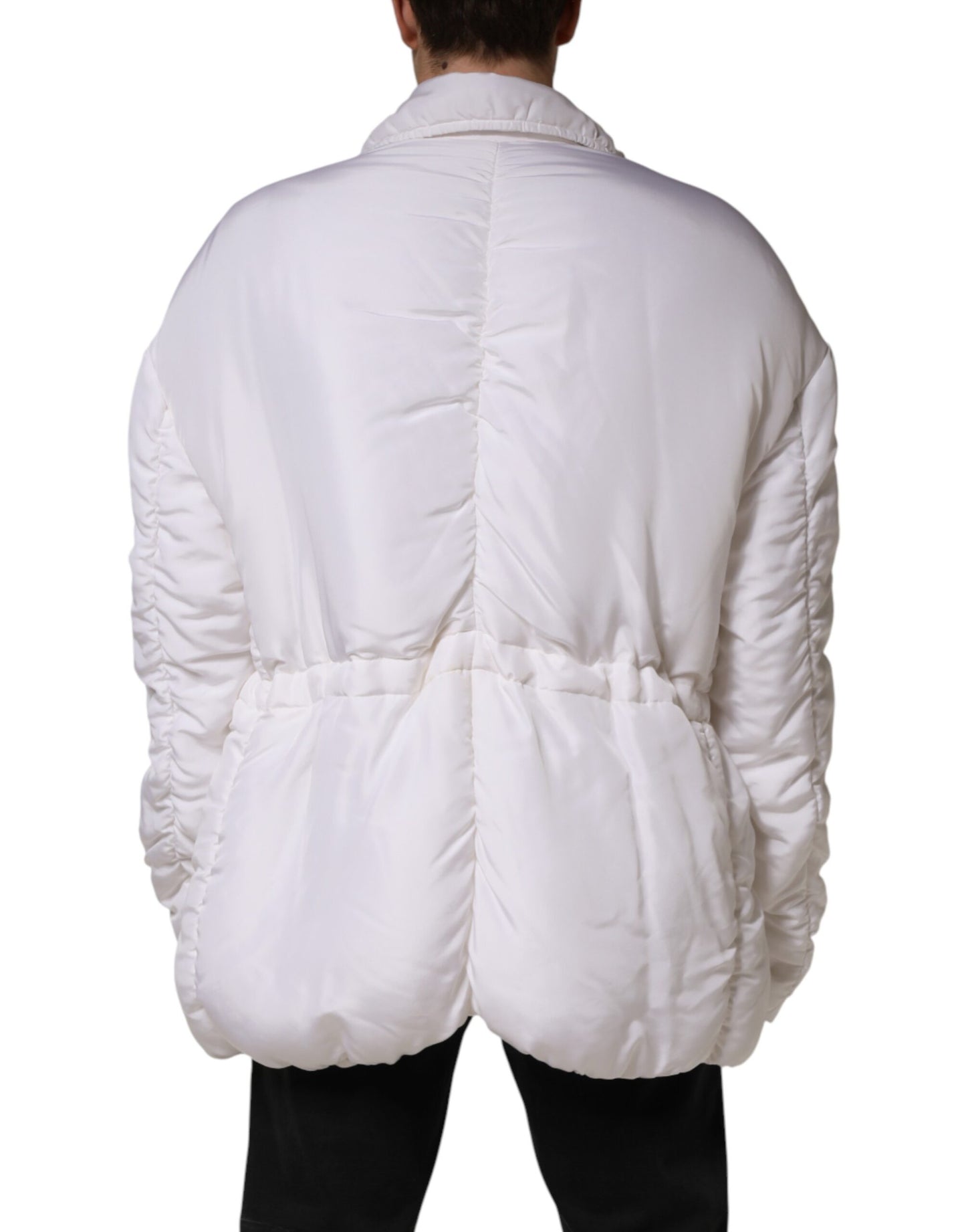 White Silk Padded Parka Men Coat Jacket