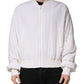White Silk Full Zip Bomber Blouson Jacket