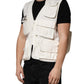 White Cotton Cargo Men Vest Coat Jacket