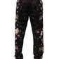 Black Floral Straight-Leg Chino Trouser Pants