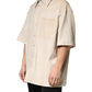 Beige Leather Button Down Men Casual Shirt