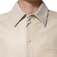 Beige Leather Button Down Men Casual Shirt