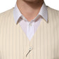 Beige Stripes Wool Dress Men Waistcoat Vest