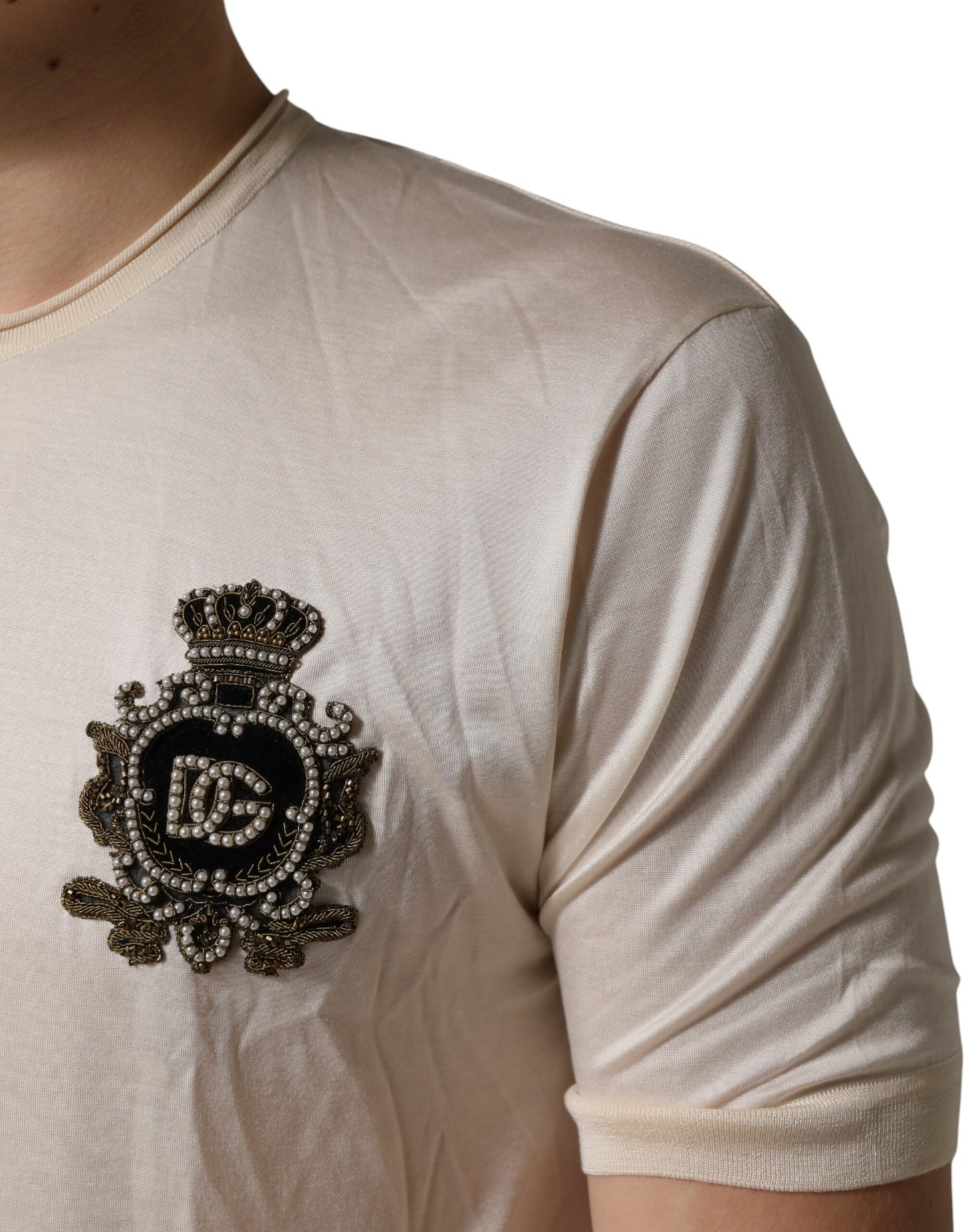 Off White Silk Logo Patch Men Henley T-shirt