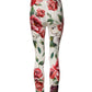 White Floral Leggings Stretch Waist Pants