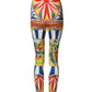 Multicolor Silk Carretto Leggings Stretch Waist Pants