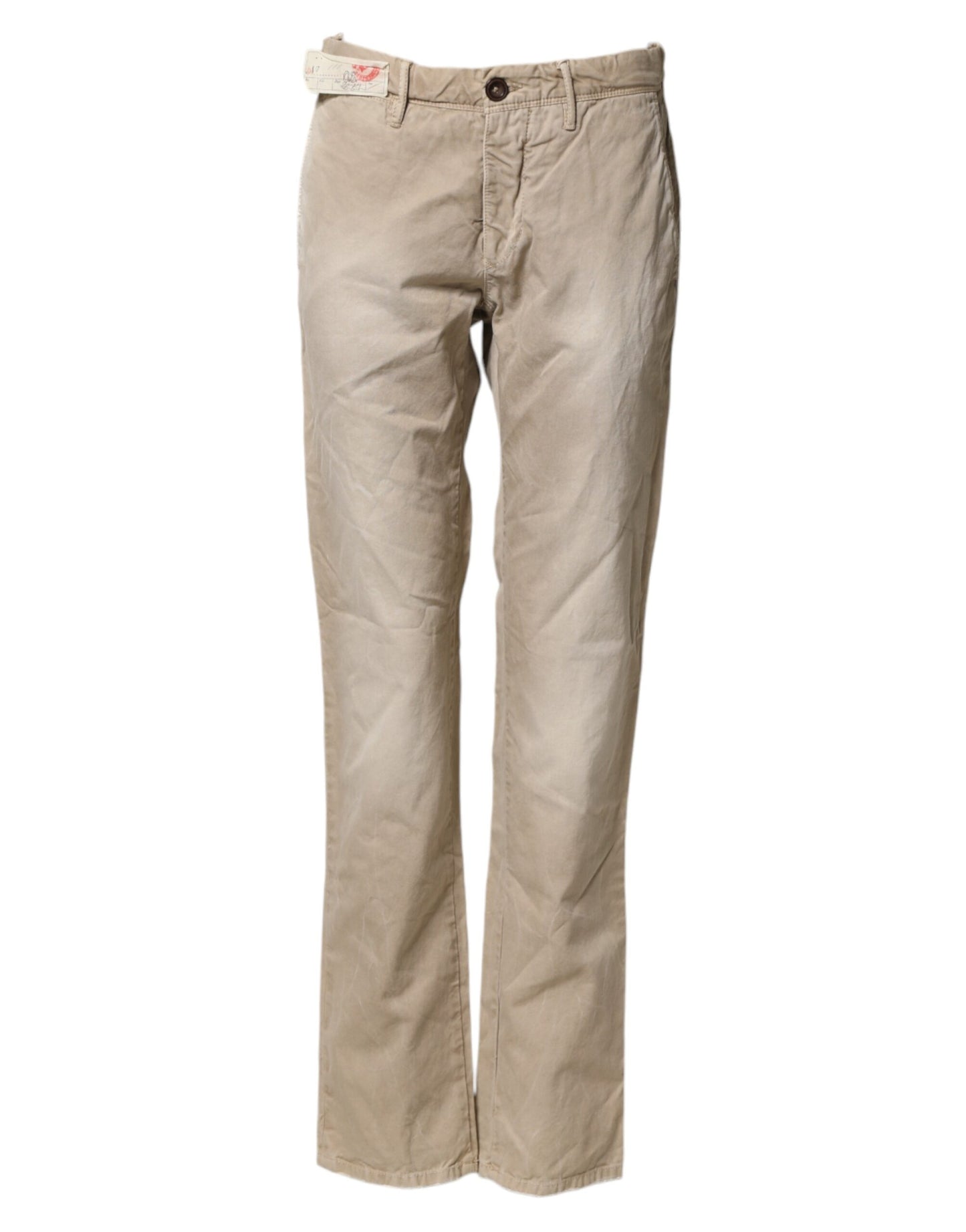 Beige Mid Waist Straight Women Casual Chino Trouser Pants