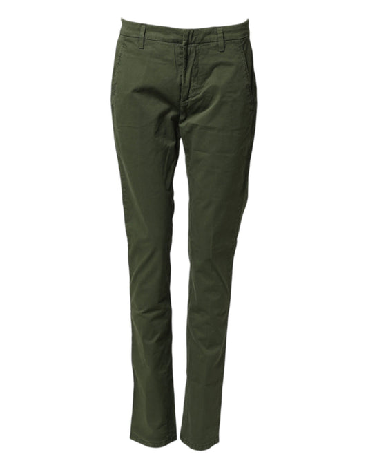 Dark Green Cotton Stretch Skinny Chino Trouser Pants