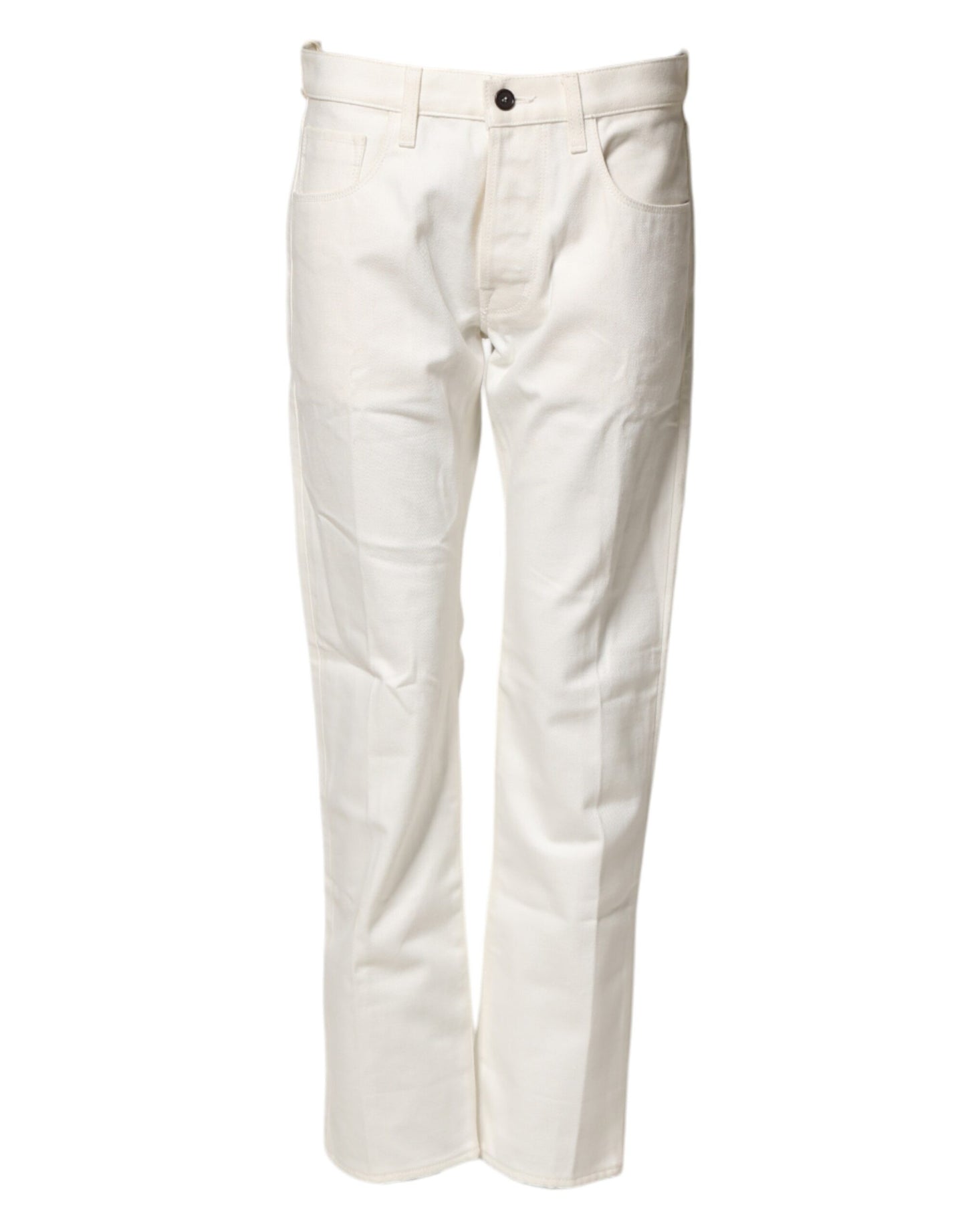 White Cotton Straight Denim Mid Waist Trouser Jeans