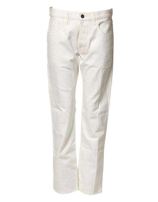 White Cotton Straight Denim Mid Waist Trouser Jeans