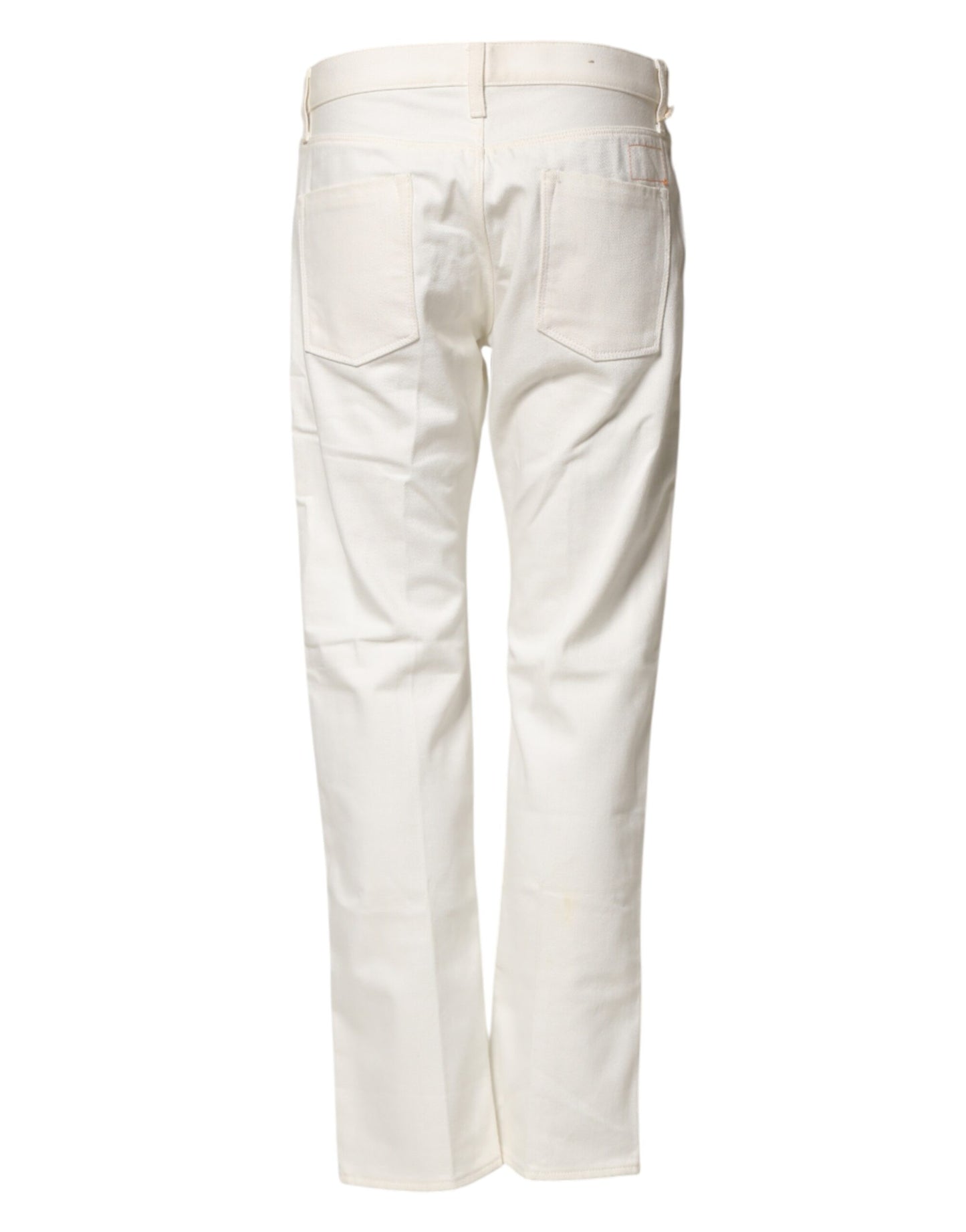 White Cotton Straight Denim Mid Waist Trouser Jeans