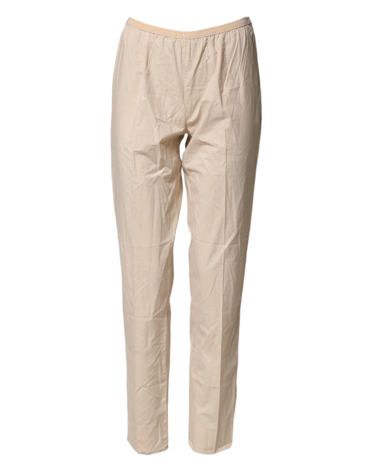 Beige Cotton High Waist Straight Chino Trouser Pants