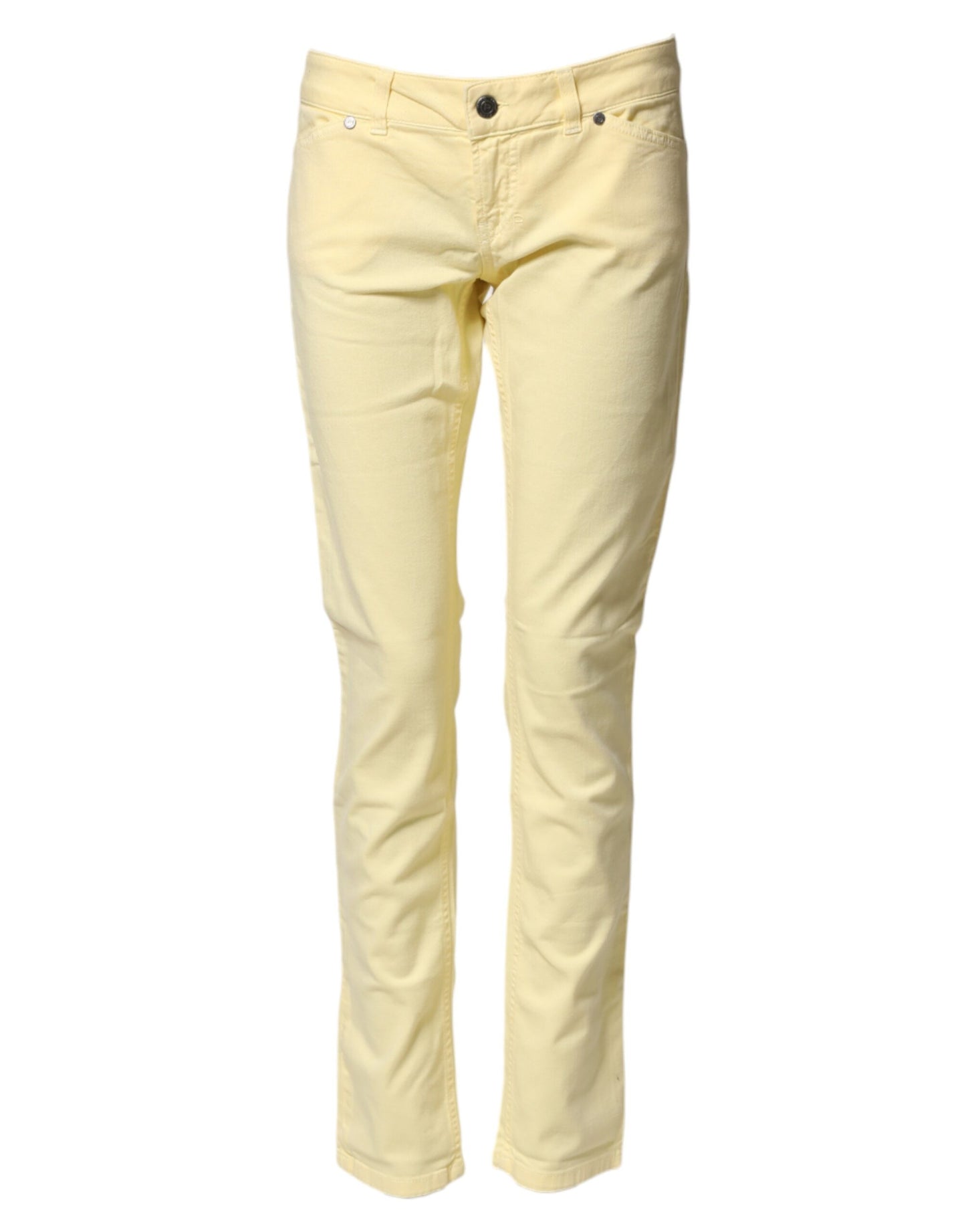 Yellow Cotton Low Waist Slim Fit Skinny Denim Casual Jeans
