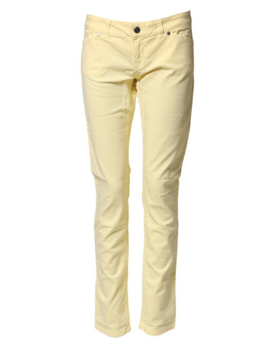 Yellow Cotton Low Waist Slim Fit Skinny Denim Casual Jeans