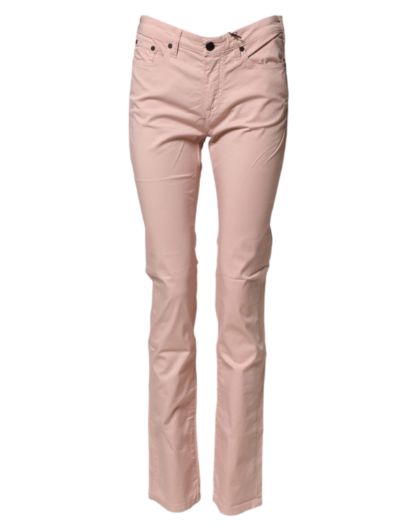 Light Pink Cotton Mid Waist Skinny Fit Denim Jeans