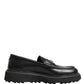 Black Leather DG Plaque Loafers Dress Shoes