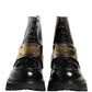 Black Leather DG Plaque Lace Up Boots Shoes