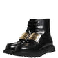 Black Leather DG Plaque Lace Up Boots Shoes