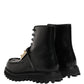 Black Leather DG Plaque Lace Up Boots Shoes