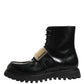 Black Leather DG Plaque Lace Up Boots Shoes