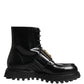 Black Leather DG Plaque Lace Up Boots Shoes