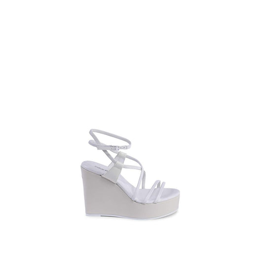 White Leather Wedge Sandals