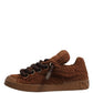 Brown Faux Shearling Low Top Sneakers Shoes