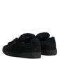 Black Faux Shearling Low Top Sneakers Shoes
