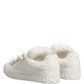 White Faux Shearling Low Top Sneakers  Shoes