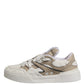 White Beige Faux Shearling Low Top Sneakers Shoes