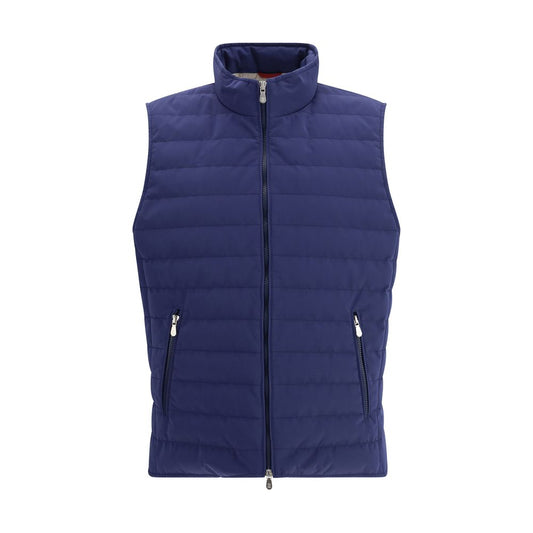 Blue Polyester Sleveless Jacket