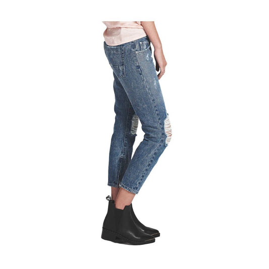 Blue Cotton Cropped Jeans