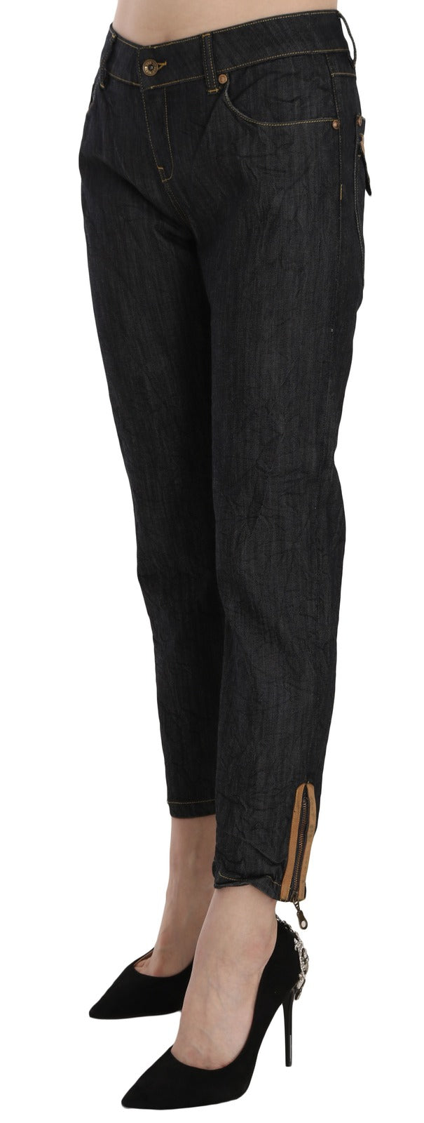 Cotton Blue High Waist Straight Cropped Trouser Jeans