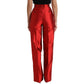 Red Satin Silk High Waist Wide Leg Pants