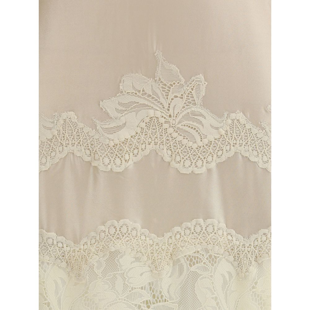 Cream Polyamide Long Dress