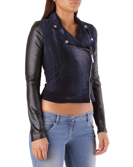 Blue Cotton Biker Jacket