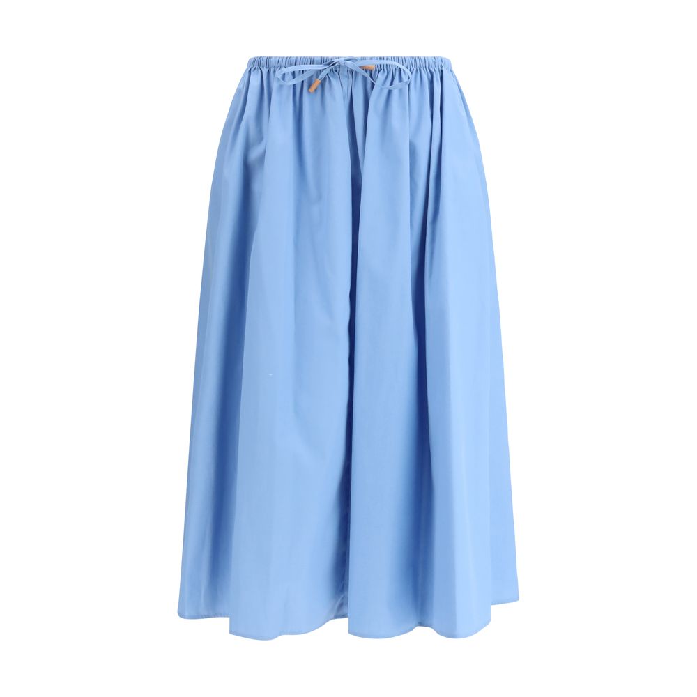 Blue Cotton Midi Skirt