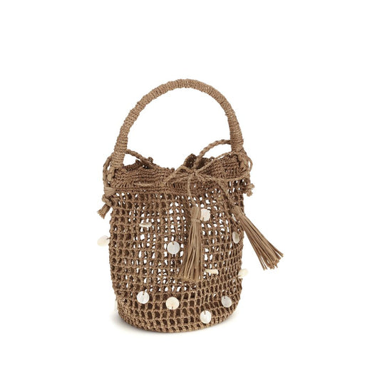 Brown Raffia Backet Bag