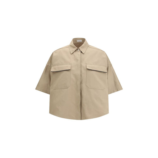 Beige Cotton Shortsleeve Shirt