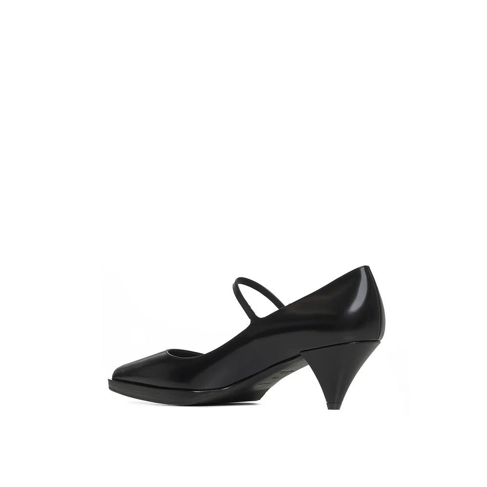 Black Calfskin Mid Heel Pumps