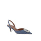 Blue Nubuc Leather Mid Heel Pumps