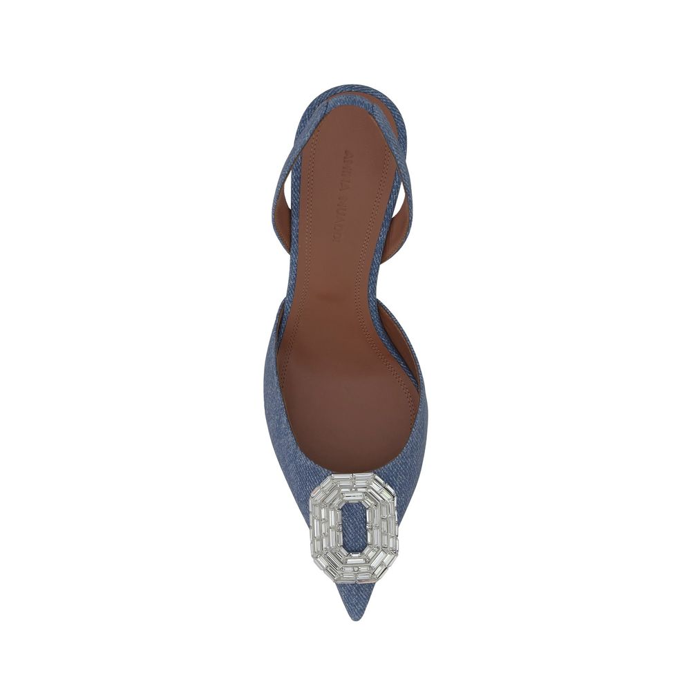 Blue Nubuc Leather Mid Heel Pumps