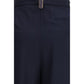 Blue Polyester Casual Pants